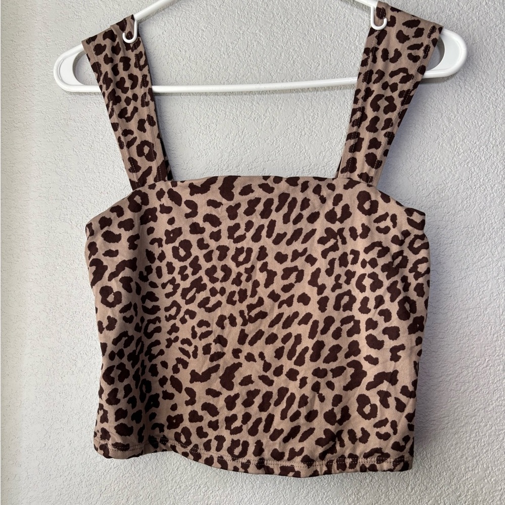 Olivia Rae Leopard Square Neck Cropped Tank Top - Brown/Tan Size Large
